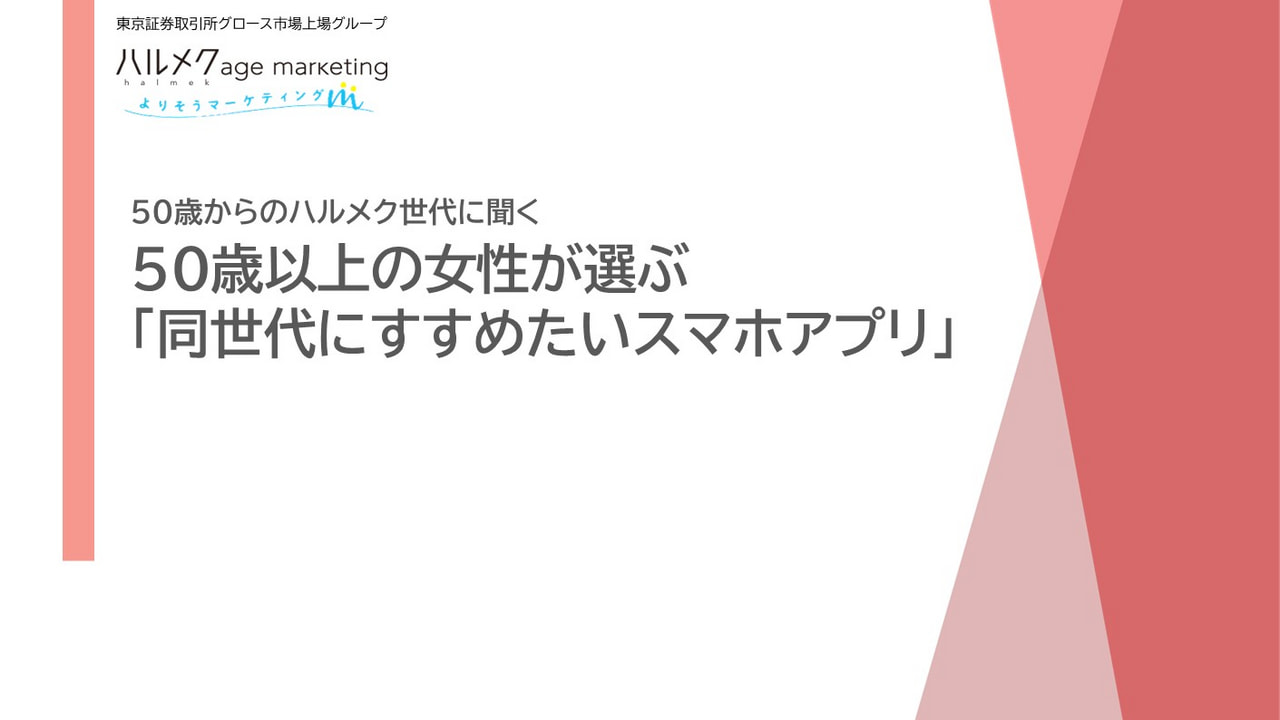 【50歳からのハルメク世代に聞く】「同世代にすすめたいスマホアプリ」レポート