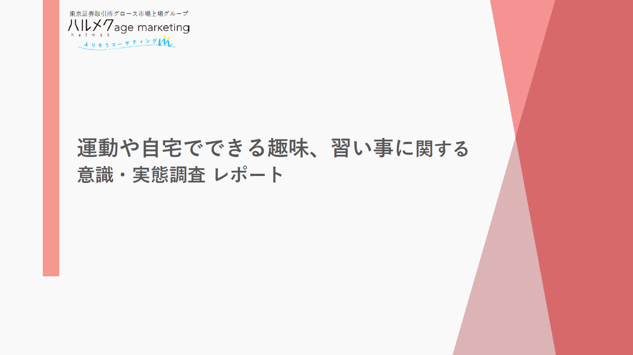 運動や自宅でできる趣味、習い事に関する 意識・実態調査 レポート